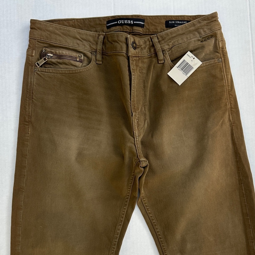 New Guess Men's Tan Straight Jeans SZ 34 - Picture 4 of 10